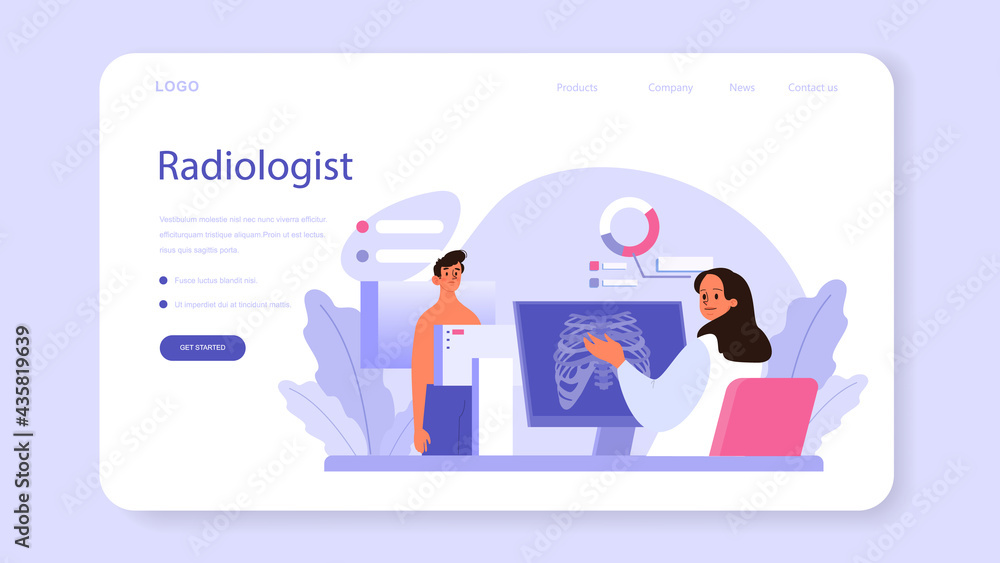 Radiologist web banner or landing page. Doctor examing X-ray image Radiologist web banner or landing page. Doctor examing X-ray image