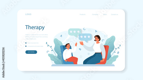 Speech therapist web banner or landing page. Didactic correction