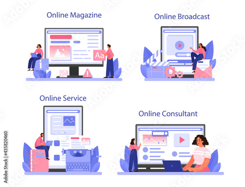 Storytelling online service or platform set. Professional speechwriter