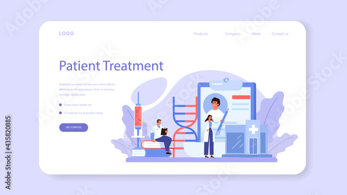 Traumatologist web banner or landing page. Injured limb, broken bone