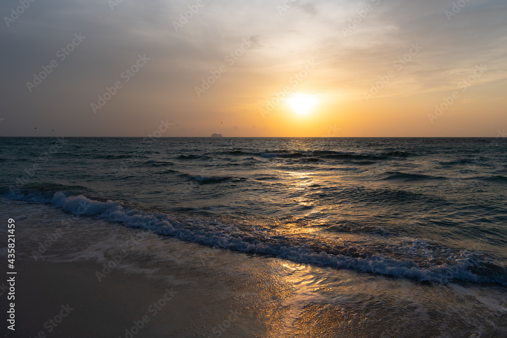Seascape golden sunrise over the sea. Nature concept. Beautiful twilight. miami beach.