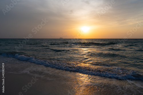 Seascape golden sunrise over the sea. Nature concept. Beautiful twilight. miami beach.