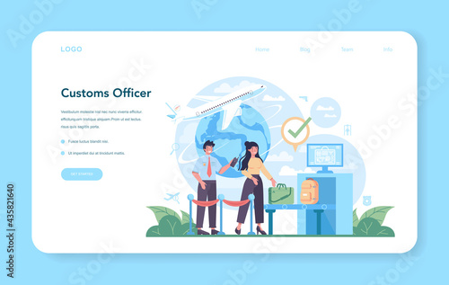Customs officer web banner or landing page. Passport control