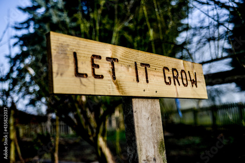 Beautiful wooden sign in a garden 