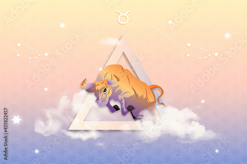 Taurus horoscope sign in twelve zodiacs with astrology. Vector illustration