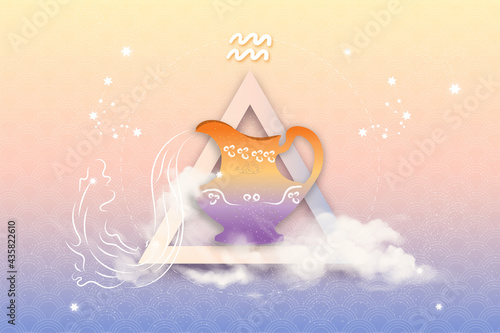 Aquarius horoscope sign in twelve zodiacs with astrology. Vector illustration