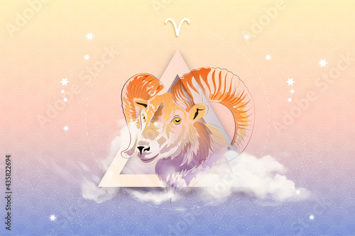 Aries horoscope sign in twelve zodiacs with astrology. Vector illustration