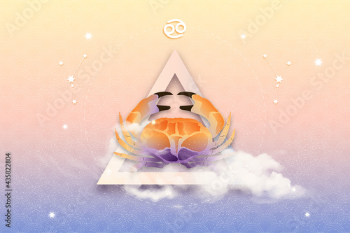 Cancer horoscope sign in twelve zodiacs with astrology. Vector illustration