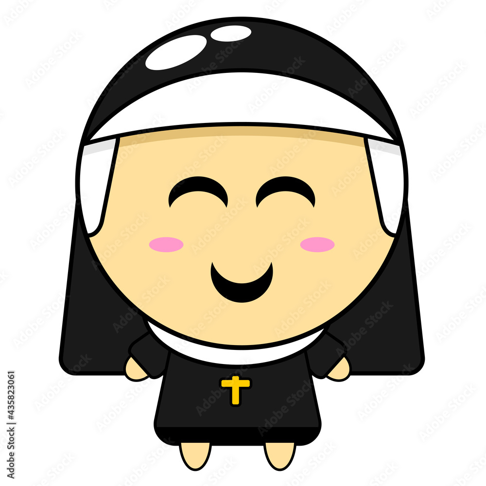 vector cartoon cute mascot nun character