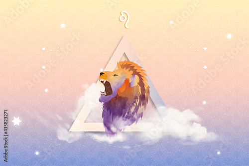 Leo horoscope sign in twelve zodiacs with astrology. Vector illustration