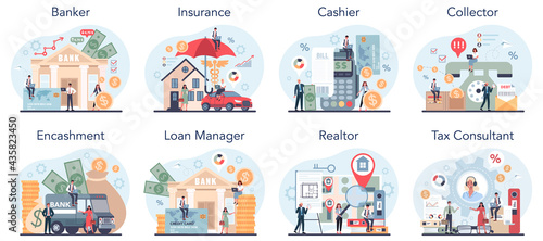 Financial profession set. Providing financial operations and commercial