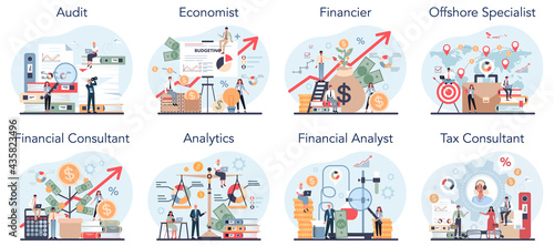 Financial or business profession set. Financial operations and commercial