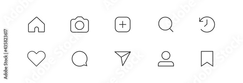 Social media set icon for app. Button like comment and photo. Vector for web