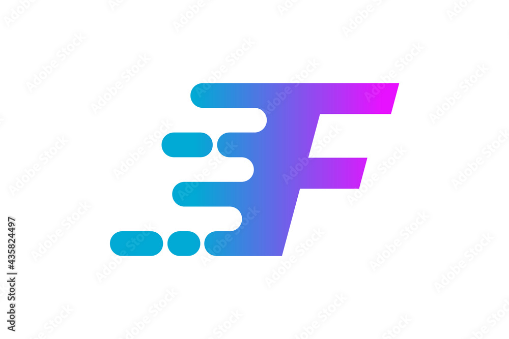 Letter F logo symbolizing speed. Initial F fast motion effect. Blue and purple gradient icon. Dynamic moving design element. Quick moving symbol. Fast delivery sign. Vector illustration, flat,clip art Letter F logo symbolizing speed. Initial F fast motion effect. Blue and purple gradient icon. Dynamic moving design element. Quick moving symbol. Fast delivery sign. Vector illustration, flat,clip art