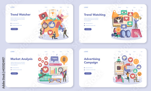 Trend watcher web banner or landing page set. Specialist in tracking