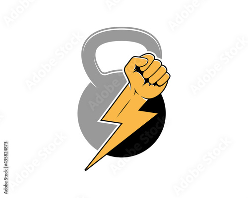 Fist hand with electrical symbol in the kettle bell logo