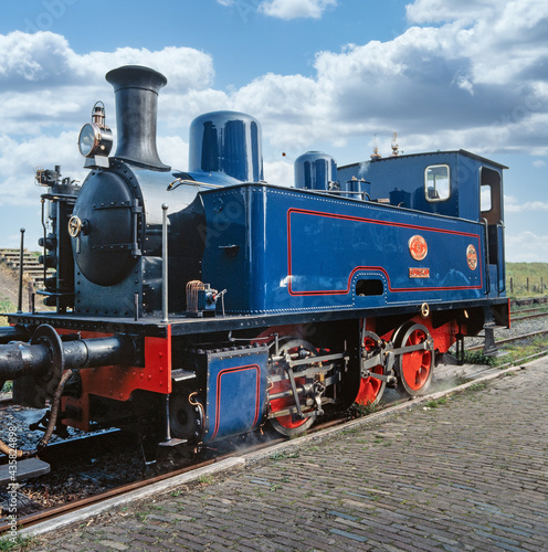 Historic steam locomotive Medemblik Netherlands. Steam engine. Railroad. Nostalgia.