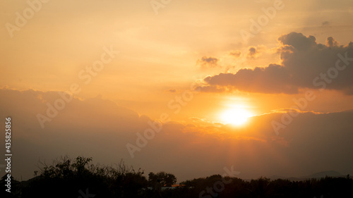 A beautiful evening sunset on the mountain