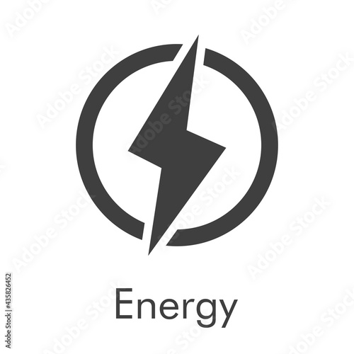 Logotipo con texto Energy con relampago en círculo con lineas en color gris