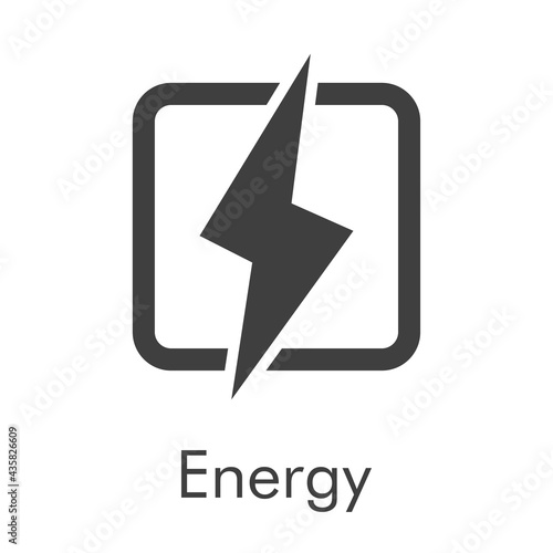Logotipo con texto Energy con relampago en cuadrado con lineas en color gris