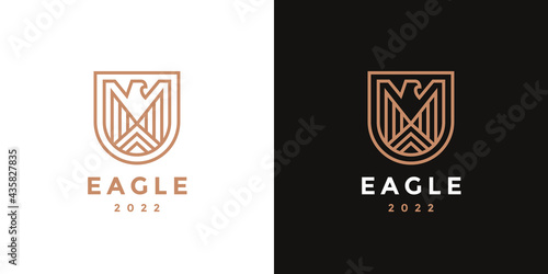 Heraldic eagle logo line icon template. Abstract hawk badge symbol. Vector illustration.