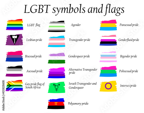 LGBT Official Pride Flag Collection, Lesbian, Gay, Bisexual and Transgender . Collection of Signs for People of Different Sexual Orientations.