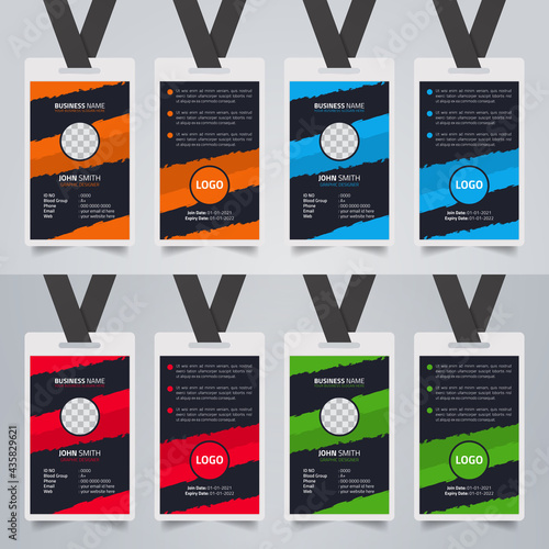 Creative office ID card template design. Modern Corporate Business vector identity card for employees with four color variations.