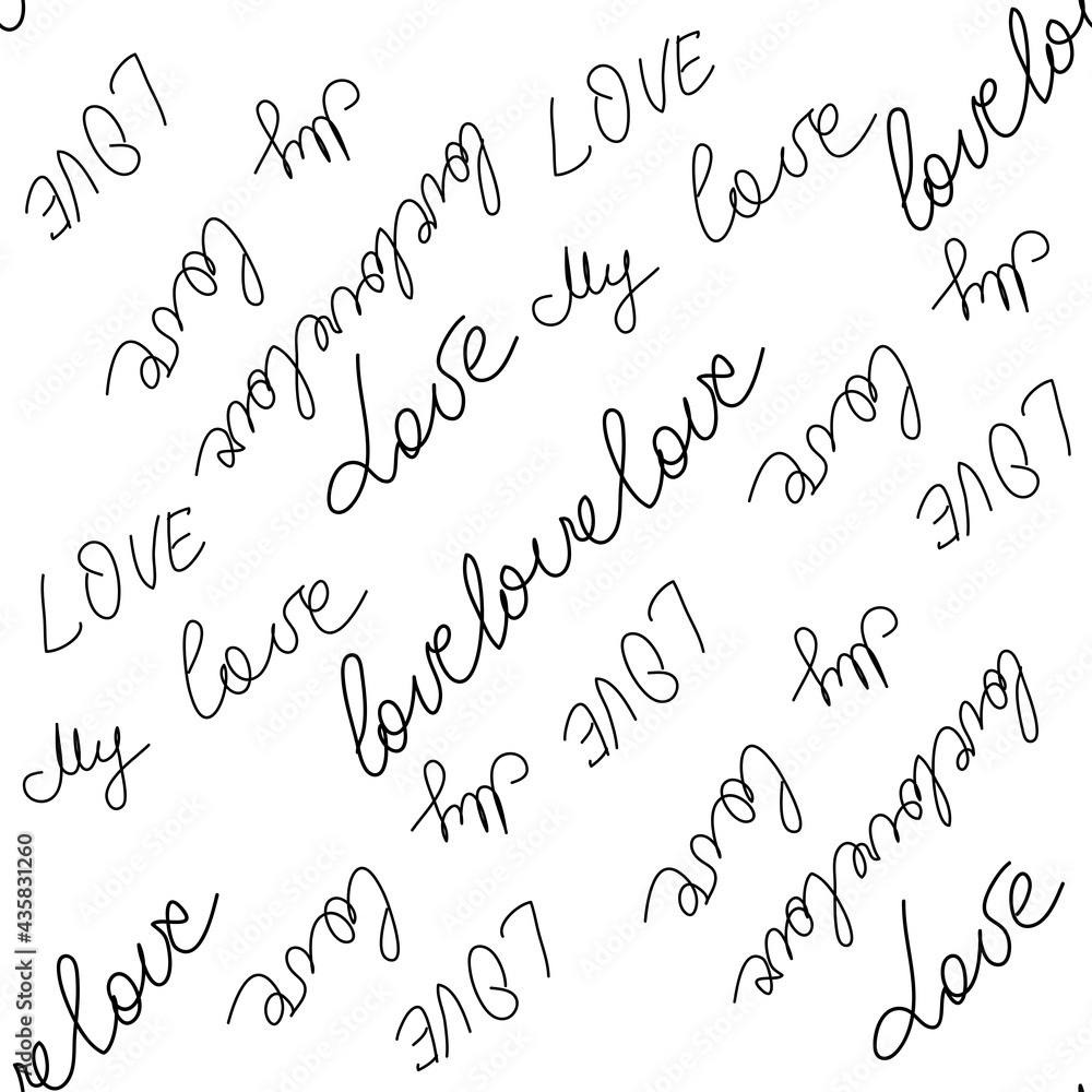 Naklejka premium Love text Seamless pattern. Text backgrounds applicable in printing, textiles, art objects, clothing, wallpaper.