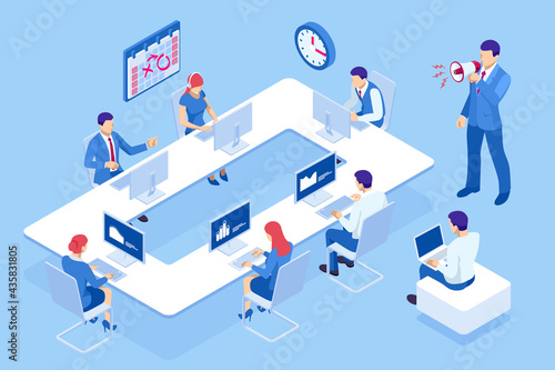 Isometric Project deadline. Time management on the road to success. Deadline Concept of overworked man Time to work Time management project plan schedule.