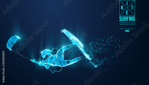 Kiteboarding, hydrofoil. Silhouette of a kitesurfer. Freeride competition. Vector illustration. Thanks for watching