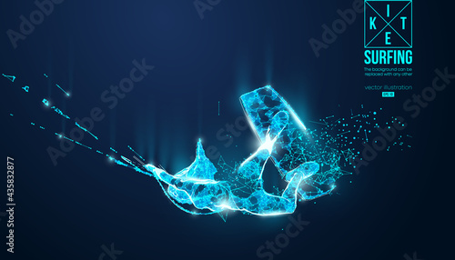 Kiteboarding, hydrofoil. Silhouette of a kitesurfer. Freeride competition. Vector illustration. Thanks for watching