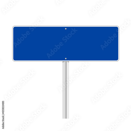 Road blue traffic sign. Mockup - blank board with place for text, information and direction. Vector illustration isolated on white background.