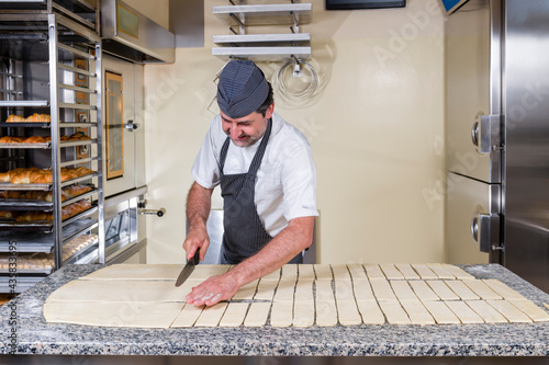 Pastry chef prepares chocolate brioche