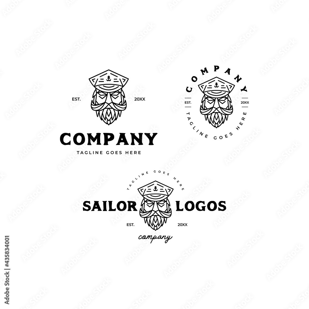 bearded sailor captain mascot logo icon vector template