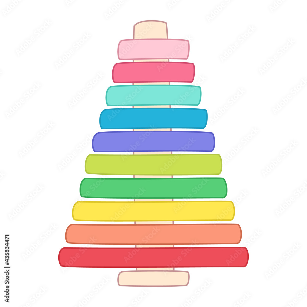 multi-colored children's pyramid, consisting of separate elements that can be strung on the base in any order. Vector illustration. multi-colored children's pyramid, consisting of separate elements that can be strung on the base in any order. Vector illustration.