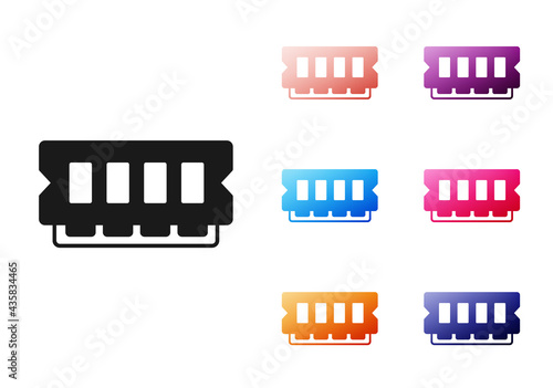 Black RAM, random access memory icon isolated on white background. Set icons colorful. Vector