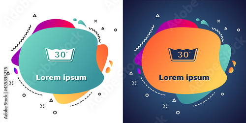 White Washing under 30 degrees celsius icon isolated on white and blue background. Temperature wash. Abstract banner with liquid shapes. Vector
