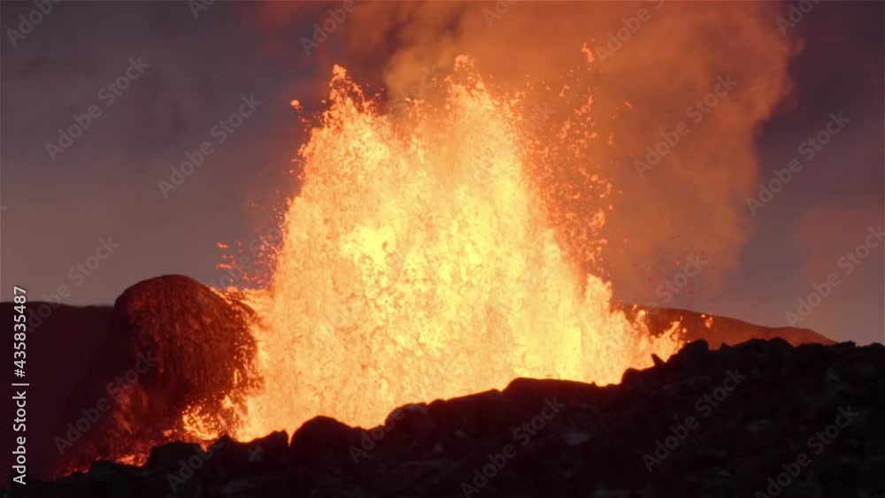 Powerful volcanic eruption at dusk slow motion Iceland 2021 Powerful volcanic eruption at dusk slow motion Iceland 2021