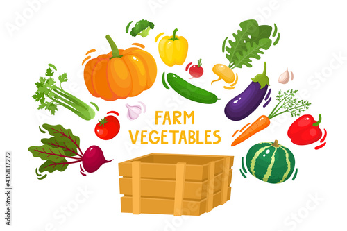 Vector illustration of cartoon different healthy vegetables in basket