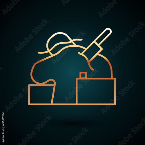 Gold line Murder icon isolated on dark blue background. Body, bleeding, corpse, bleeding icon. Concept of crime scene. Vector