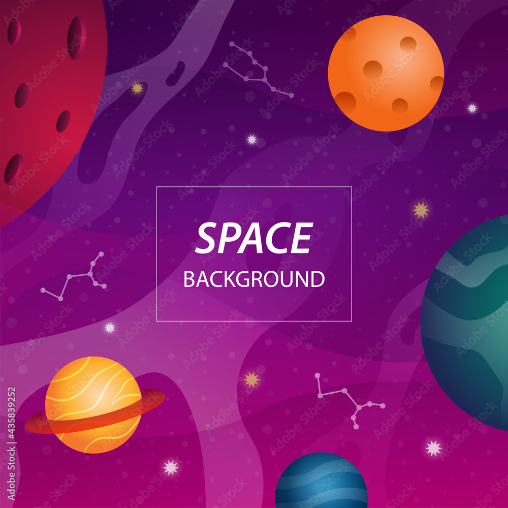Naklejka premium open space background banner with colorful planets and star
