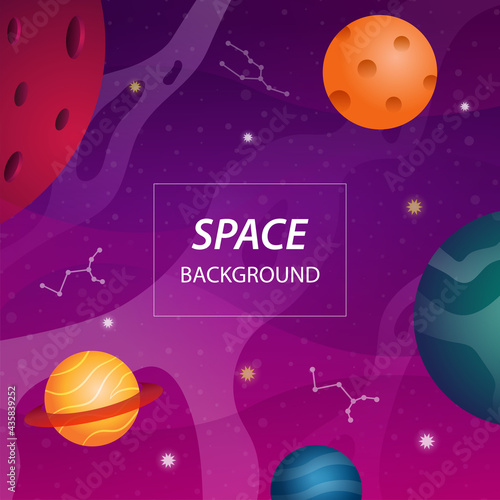 open space background banner with colorful planets and star
