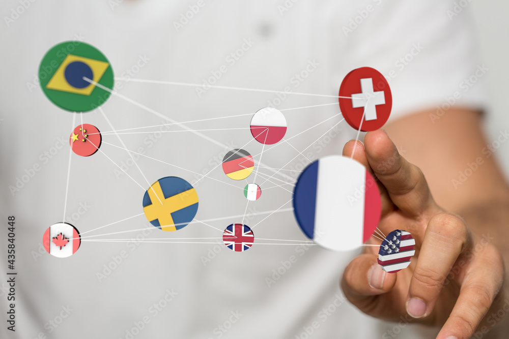 World map with all states and their flags World map with all states and their flags