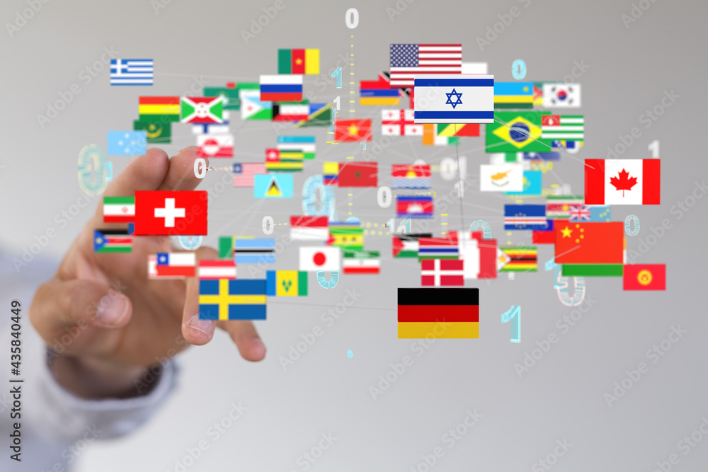 World map with all states and their flags World map with all states and their flags