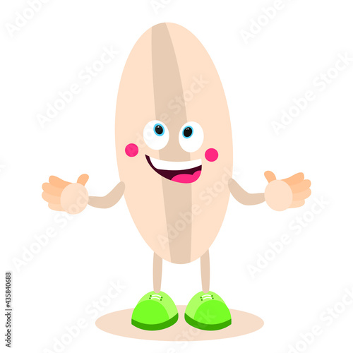 Cartoon pearl barley grain. Barley with face, arms and legs. Healthy and nutritious food. Vector image