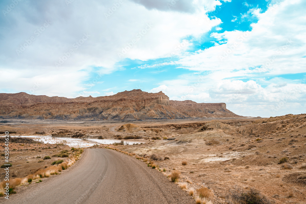 Beautiful landscape with road and rocky landscape in Utah, view in Alstrom Point, USA