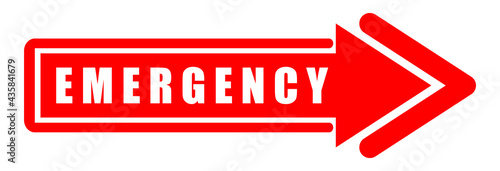 Emergency sign.Banner with word emergency on a red arrow.Red pointer.Vector icon.