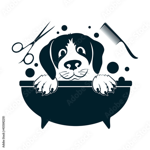 Haircut and washing pet grooming dogs symbol