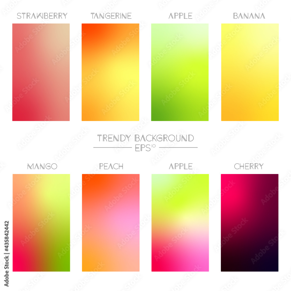Modern screen vector design for app. Set of soft fruit gradients