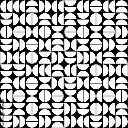 White half of shapes. Vector seamless half circles and black background.